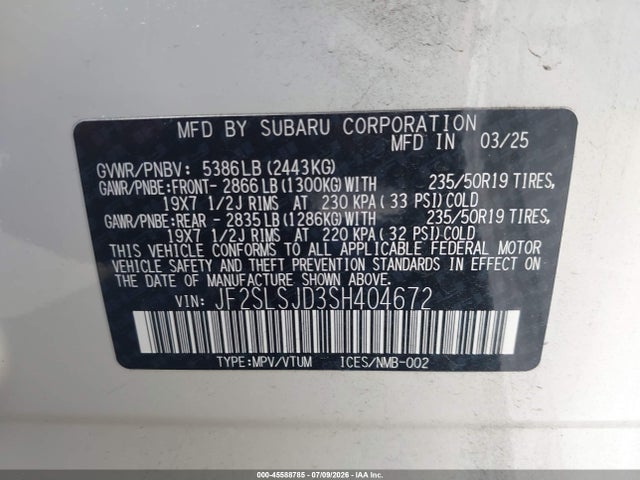 Aukcja sprzedaży 2025 Subaru Forester Sport Hybrid, vin: JF2SLSJD3SH404672, numer aukcji: 45588785