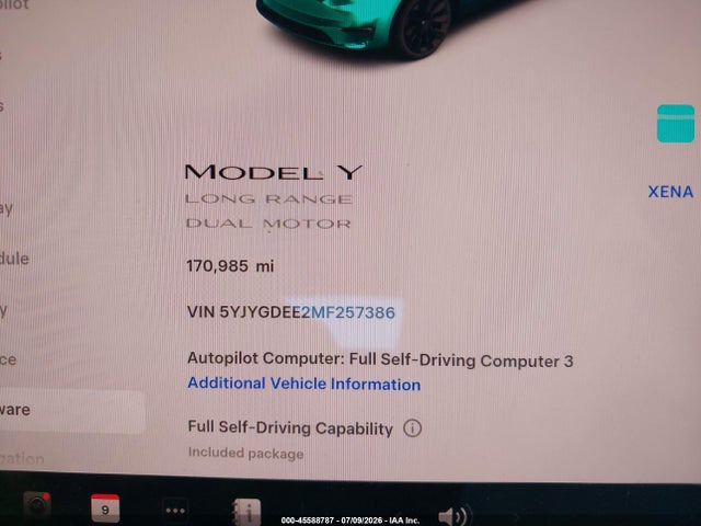 Aukcja sprzedaży 2021 Tesla Model Y Long Range Dual Motor All-wheel Drive, vin: 5YJYGDEE2MF257386, numer aukcji: 45588787