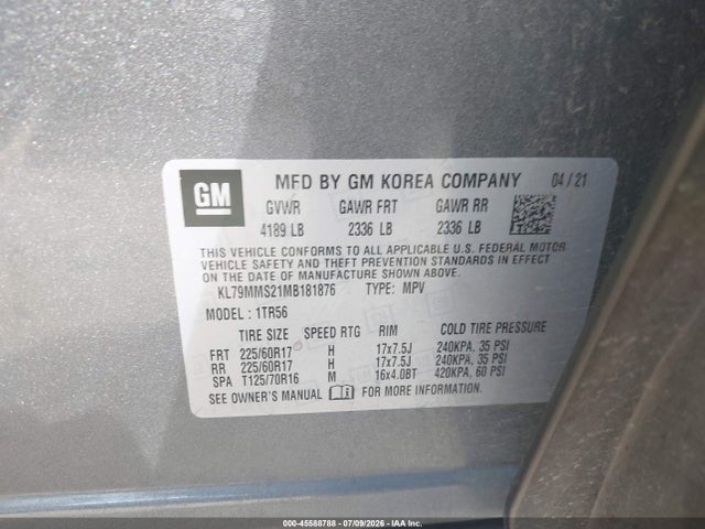 Продаж на аукціоні авто 2021 Chevrolet Trailblazer Fwd Ls, vin: KL79MMS21MB181876, номер лоту: 45588788