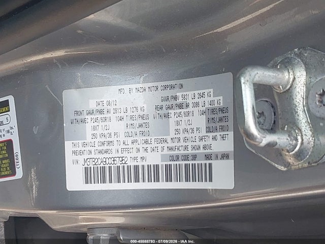 Aukcja sprzedaży 2012 Mazda Cx-9 Touring, vin: JM3TB2CA9C0367952, numer aukcji: 45588793