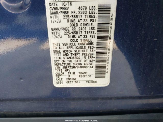 JN8AT2MV8HW000614 Nissan ROGUE S