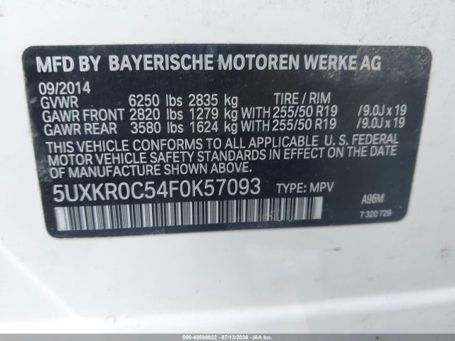 Aukcja sprzedaży 2015 Bmw X5 Xdrive35i, vin: 5UXKR0C54F0K57093, numer aukcji: 45588822