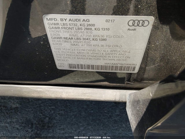 2018 Audi Sq5 3.0t Premium Plus მანქანა იყიდება აუქციონზე, vin: WA1A4AFY0J2008353, აუქციონის ნომერი: 45588826