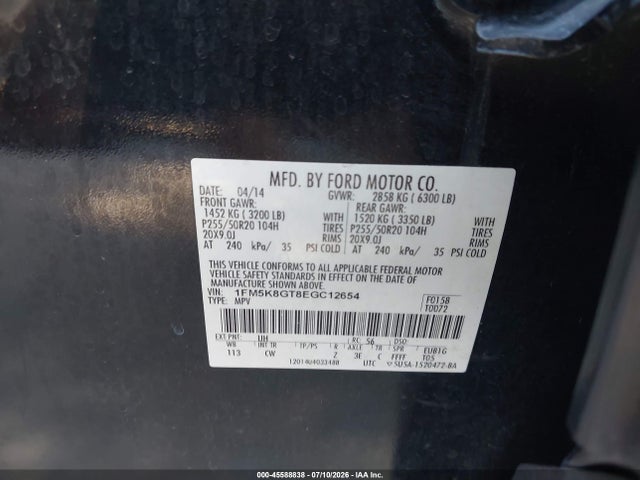 Ford EXPLORER SPORT 2014 1FM5K8GT8EGC12654 Image 9