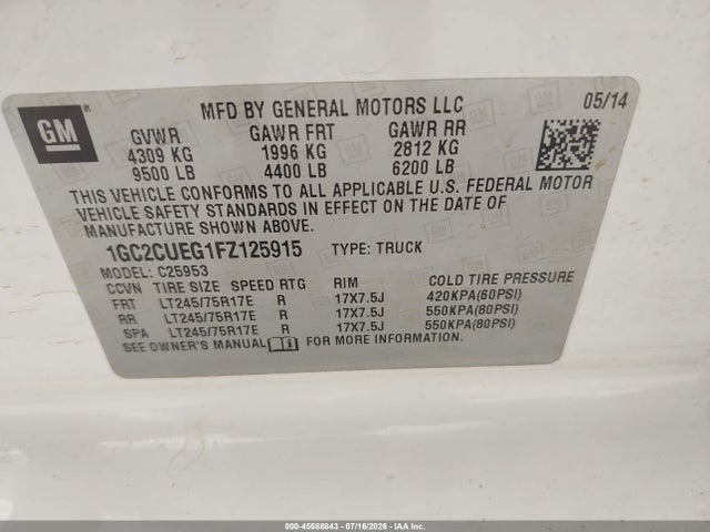 1GC2CUEG1FZ125915 Chevrolet Silverado 2500hd Work Truck