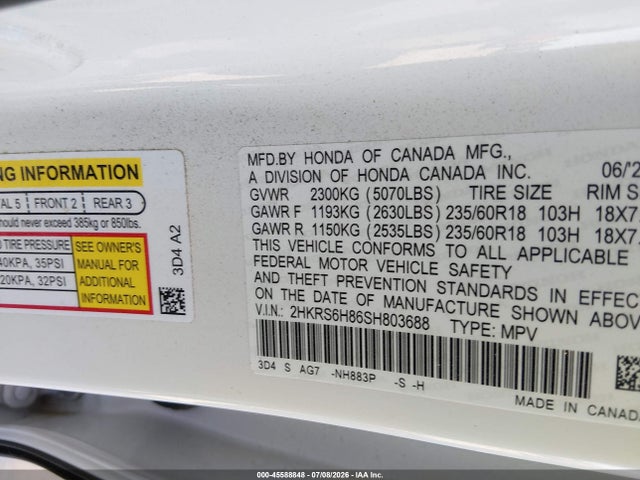 2HKRS6H86SH803688 Honda Cr-v Hybrid Sport-l