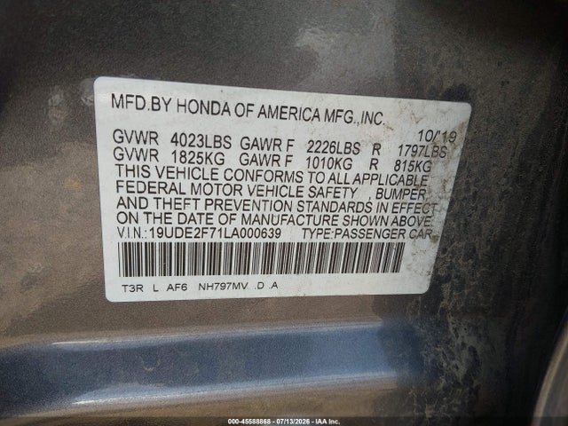 Продаж на аукціоні авто 2020 Acura Ilx Premium Package/technology Package, vin: 19UDE2F71LA000639, номер лоту: 45588868