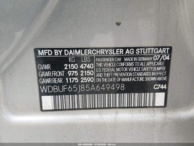 2005 Mercedes-benz E 320 მანქანა იყიდება აუქციონზე, vin: WDBUF65J85A649498, აუქციონის ნომერი: 45588890