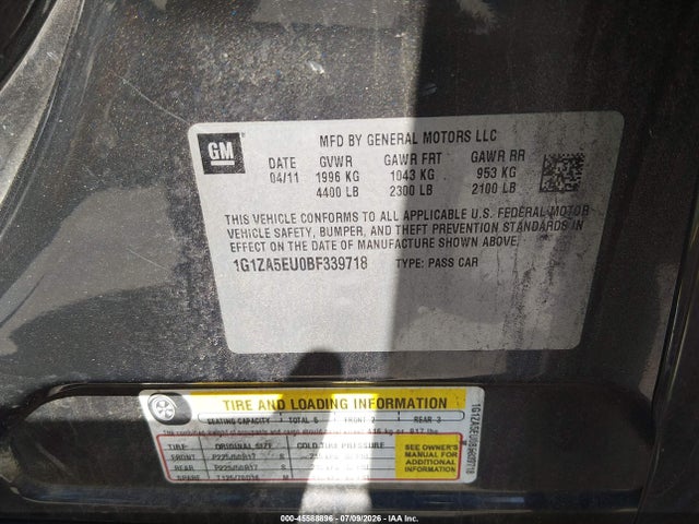 2011 Chevrolet Malibu Ls მანქანა იყიდება აუქციონზე, vin: 1G1ZA5EU0BF339718, აუქციონის ნომერი: 45588896