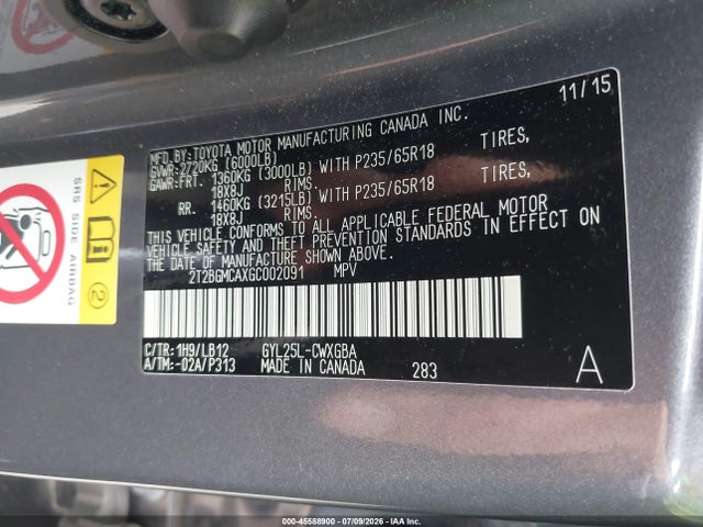 45588900 :رقم المزاد ، 2T2BGMCAXGC002091 vin ، 2016 Lexus Rx 450h مزاد بيع