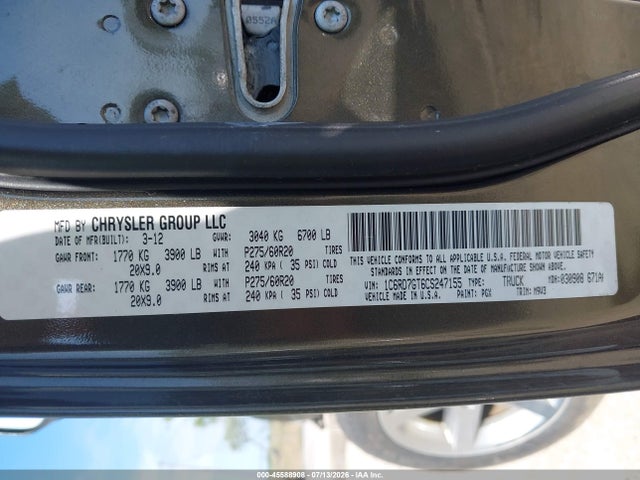 45588908 :رقم المزاد ، 1C6RD7GT6CS247155 vin ، 2012 Ram 1500 Big Horn مزاد بيع