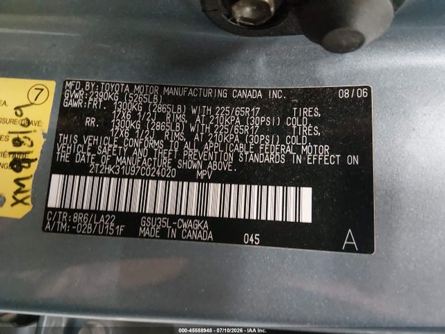 Aukcja sprzedaży 2007 Lexus Rx 350, vin: 2T2HK31U97C024020, numer aukcji: 45588948