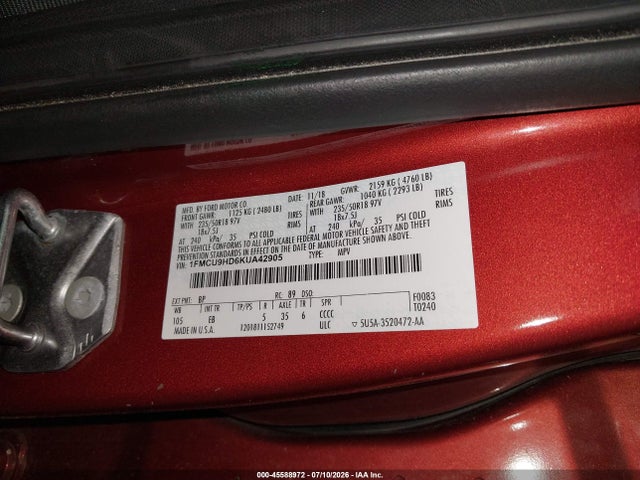 Продажа на аукционе авто 2019 Ford Escape Sel, vin: 1FMCU9HD6KUA42905, номер лота: 45588972