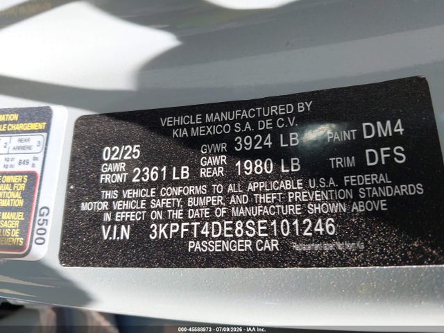 3KPFT4DE8SE101246 KIA K4 Lxs