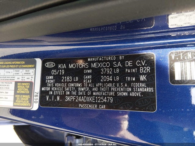 Продажа на аукционе авто 2019 Kia Forte Lxs, vin: 3KPF24ADXKE125479, номер лота: 45588984
