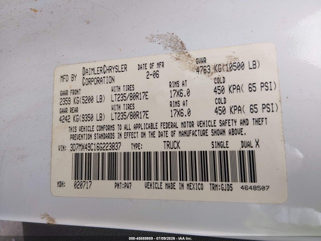 Aukcja sprzedaży 2006 Dodge Ram 3500 Laramie, vin: 3D7MX49C16G223837, numer aukcji: 45588989