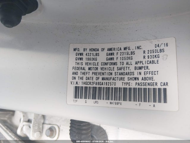 Продаж на аукціоні авто 2016 Honda Accord Ex-l, vin: 1HGCR2F89GA192570, номер лоту: 45589002