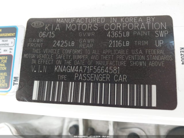 KIA Optima Lx 2015 KNAGM4A71F5664581 Image 9