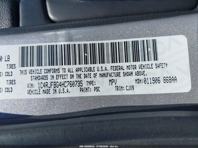 Продажа на аукционе авто 2017 Jeep Grand Cherokee Limited, vin: 1C4RJFBG4HC760735, номер лота: 45589020