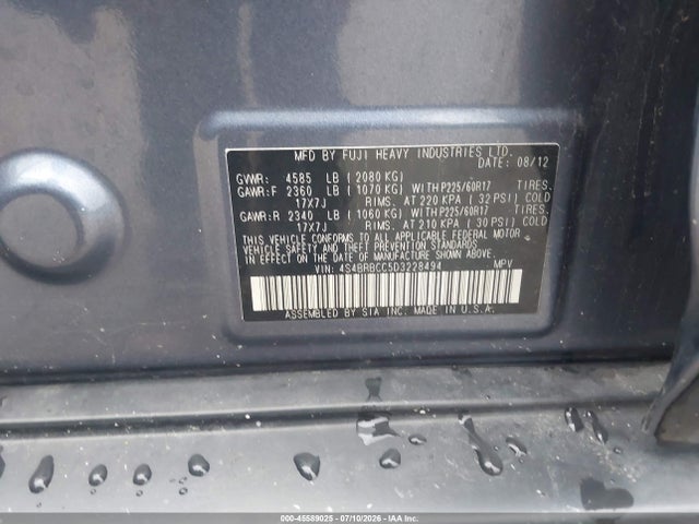 45589025 :رقم المزاد ، 4S4BRBCC5D3228494 vin ، 2013 Subaru Outback 2.5i Premium مزاد بيع