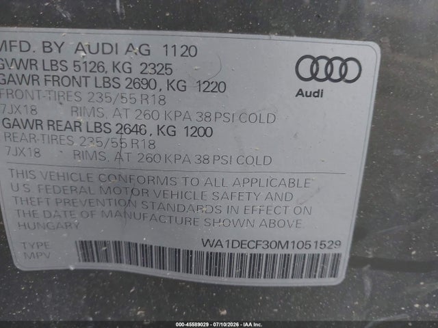 Продаж на аукціоні авто 2021 Audi Q3 Premium 45 Tfsi S Line Quattro Tiptronic, vin: WA1DECF30M1051529, номер лоту: 45589029