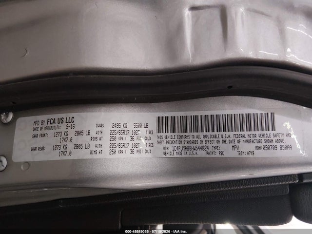 45589055 :رقم المزاد ، 1C4PJMAB8HW544824 vin ، 2017 Jeep Cherokee Sport مزاد بيع
