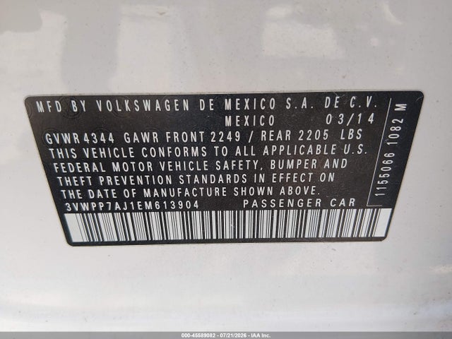 Aukcja sprzedaży 2014 Volkswagen Jetta Sportwagen 2.5l S, vin: 3VWPP7AJ1EM613904, numer aukcji: 45589082