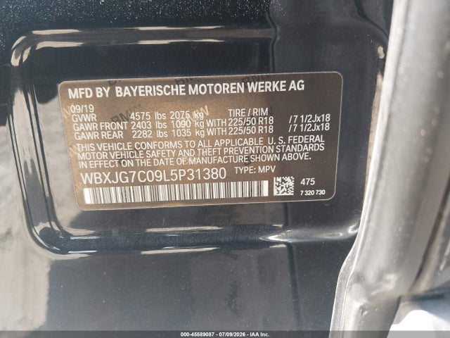 Aukcja sprzedaży 2020 Bmw X1 Sdrive28i, vin: WBXJG7C09L5P31380, numer aukcji: 45589087
