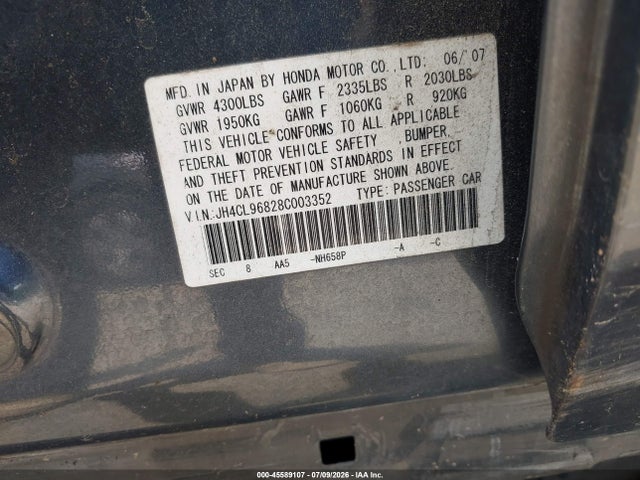 45589107 :رقم المزاد ، JH4CL96828C003352 vin ، 2008 Acura Tsx مزاد بيع