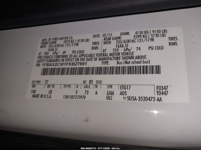 Ford Transit-350 Xlt 2015 1FBAX2CM1FKB27691 Image 9
