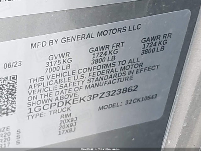 Продажа на аукционе авто 2023 Chevrolet Silverado 1500, vin: 1GCPDKEK3PZ323862, номер лота: 45589111