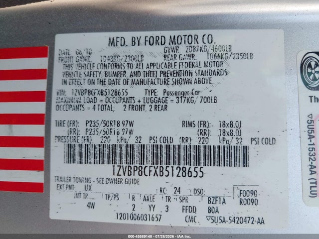Aukcja sprzedaży 2011 Ford Mustang Gt Premium, vin: 1ZVBP8CFXB5128655, numer aukcji: 45589148