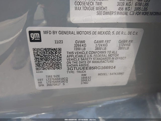3GTUUEE85RG166914 GMC Sierra 1500 4wd Short Box At4