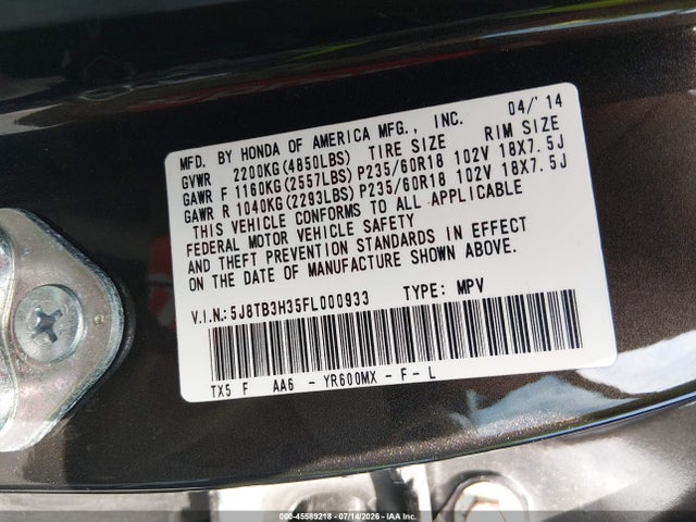 2015 Acura Rdx მანქანა იყიდება აუქციონზე, vin: 5J8TB3H35FL000933, აუქციონის ნომერი: 45589218