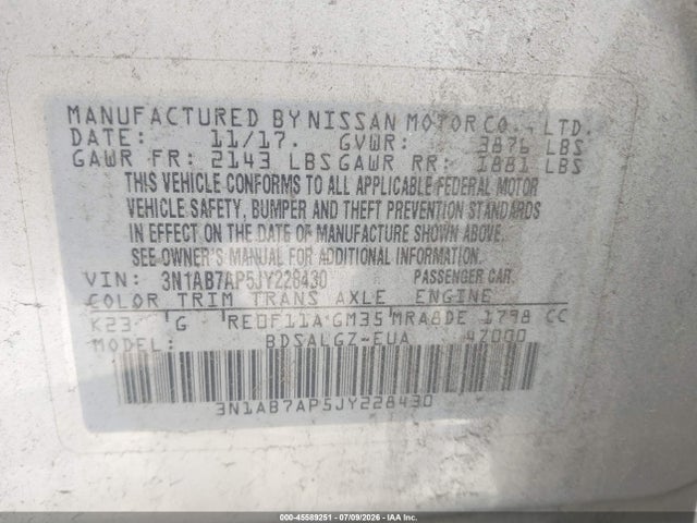 Nissan SENTRA SL 2018 3N1AB7AP5JY228430 Image 9