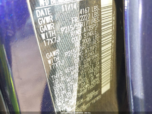 45589258 :رقم المزاد ، JN8AF5MV8FT553190 vin ، 2015 Nissan Juke Sl مزاد بيع