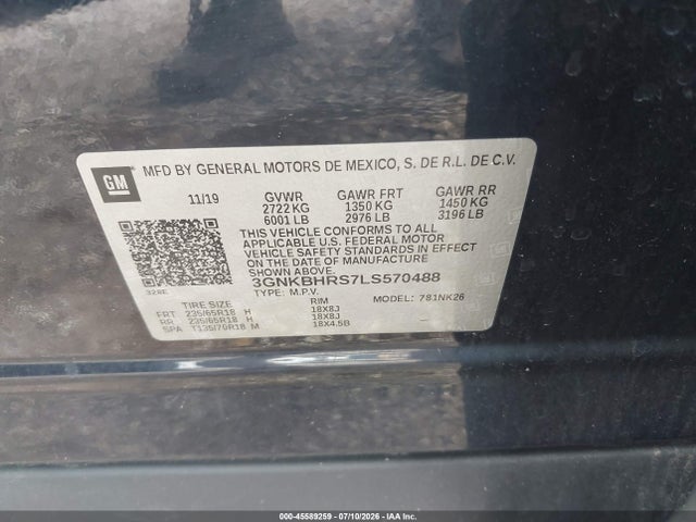 Auction sale of the 2020 Chevrolet Blazer Awd 2lt, vin: 3GNKBHRS7LS570488, lot number: 45589259