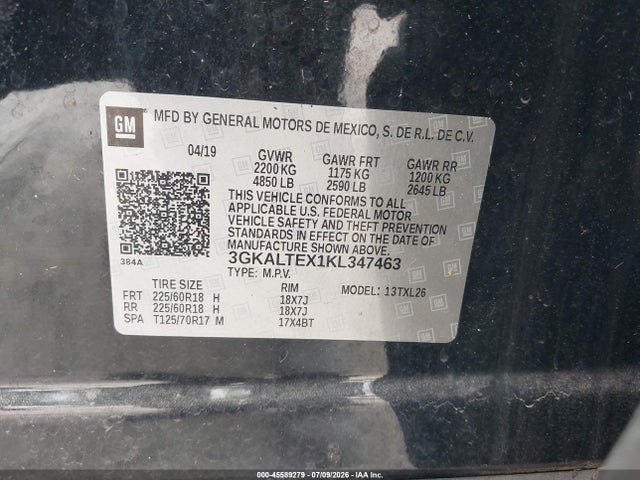 45589279 :رقم المزاد ، 3GKALTEX1KL347463 vin ، 2019 Gmc Terrain Sle مزاد بيع