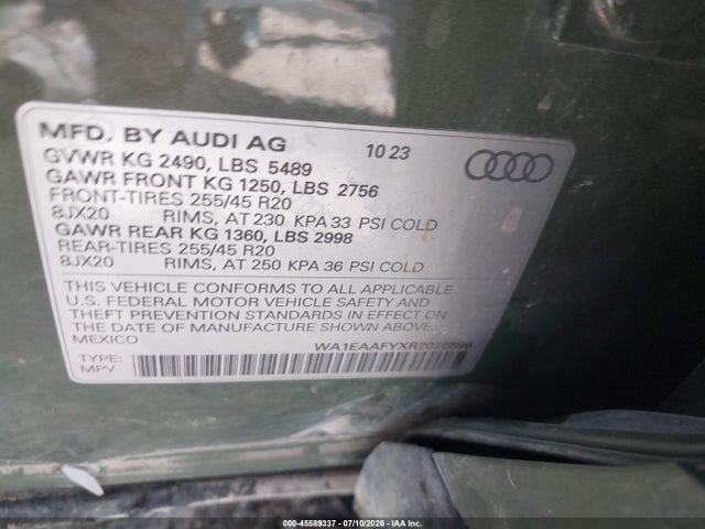Aukcja sprzedaży 2024 Audi Q5 Premium Plus 45 Tfsi S Line Quattro, vin: WA1EAAFYXR2026896, numer aukcji: 45589337