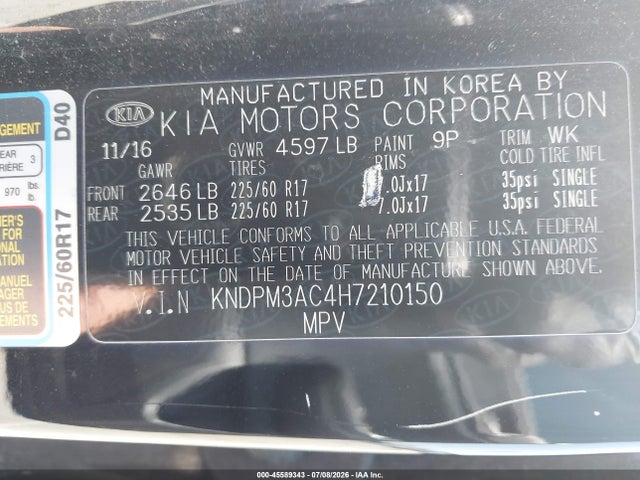 Aukcja sprzedaży 2017 Kia Sportage Lx, vin: KNDPM3AC4H7210150, numer aukcji: 45589343