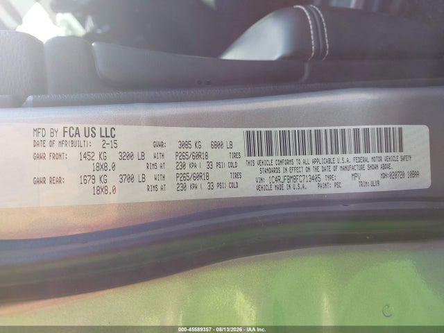 Продажа на аукционе авто 2015 Jeep Grand Cherokee Limited, vin: 1C4RJFBM8FC713405, номер лота: 45589357
