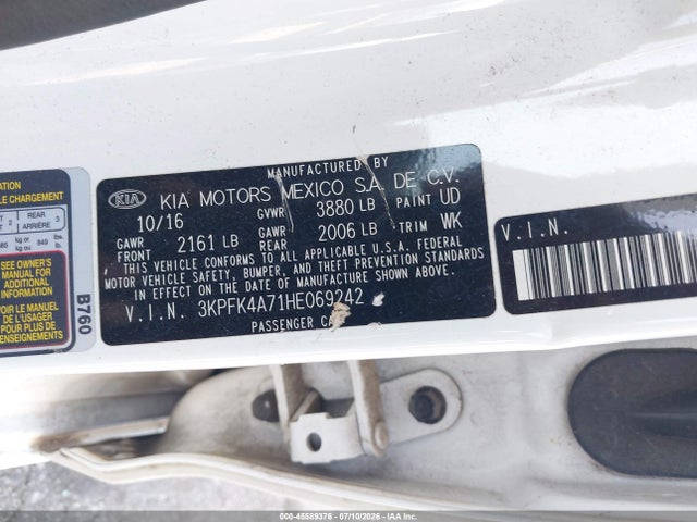 45589376 :رقم المزاد ، 3KPFK4A71HE069242 vin ، 2017 Kia Forte Lx مزاد بيع