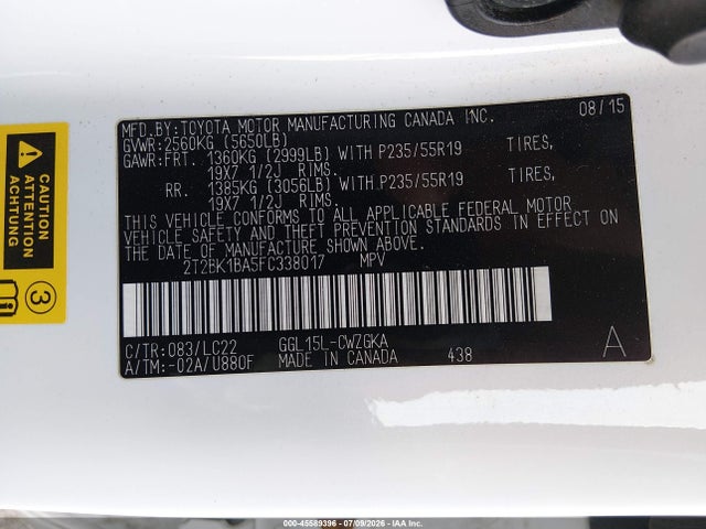 Aukcja sprzedaży 2015 Lexus Rx 350 F Sport, vin: 2T2BK1BA5FC338017, numer aukcji: 45589396