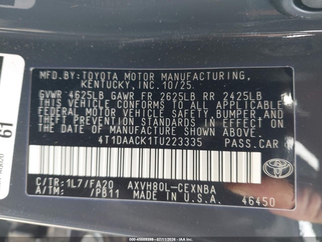 Toyota CAMRY LE 2026 4T1DAACK1TU223335 Image 9