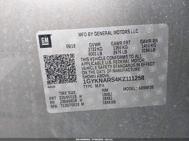 Aukcja sprzedaży 2019 Cadillac Xt5 Standard, vin: 1GYKNARS4KZ111258, numer aukcji: 45589482