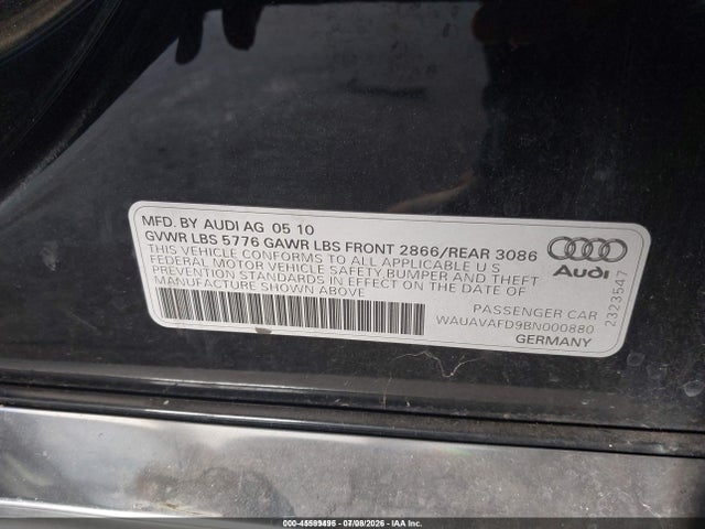 2011 Audi A8 4.2 მანქანა იყიდება აუქციონზე, vin: WAUAVAFD9BN000880, აუქციონის ნომერი: 45589495