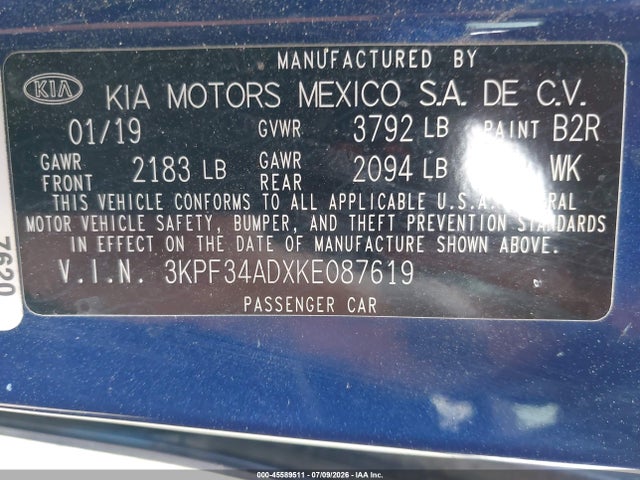 KIA FORTE S 2019 3KPF34ADXKE087619 Image 9