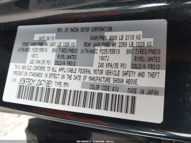 2018 Mazda Cx-5 Touring მანქანა იყიდება აუქციონზე, vin: JM3KFBCM1J0471861, აუქციონის ნომერი: 45589512