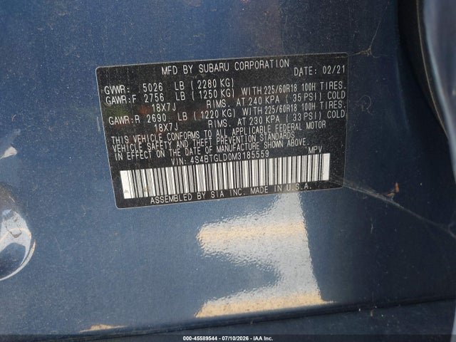 Subaru Outback Onyx Edition Xt 2021 4S4BTGLD0M3185559 Image 9