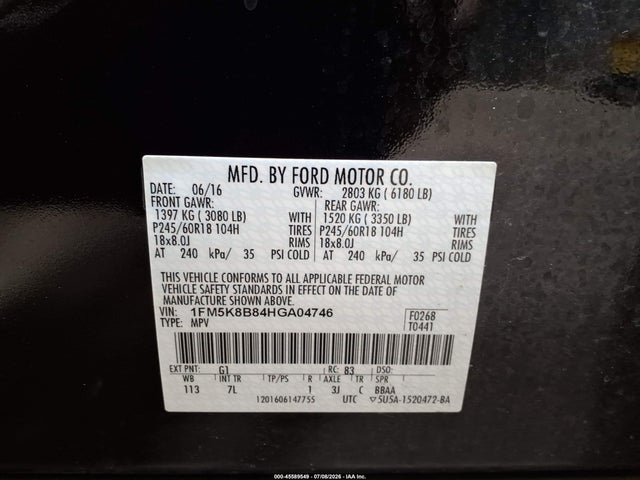 Продажа на аукционе авто 2017 Ford Explorer, vin: 1FM5K8B84HGA04746, номер лота: 45589549